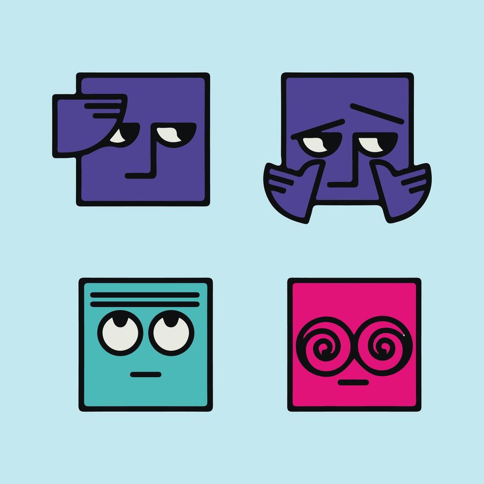 Four different colored squares with different expressions vector
