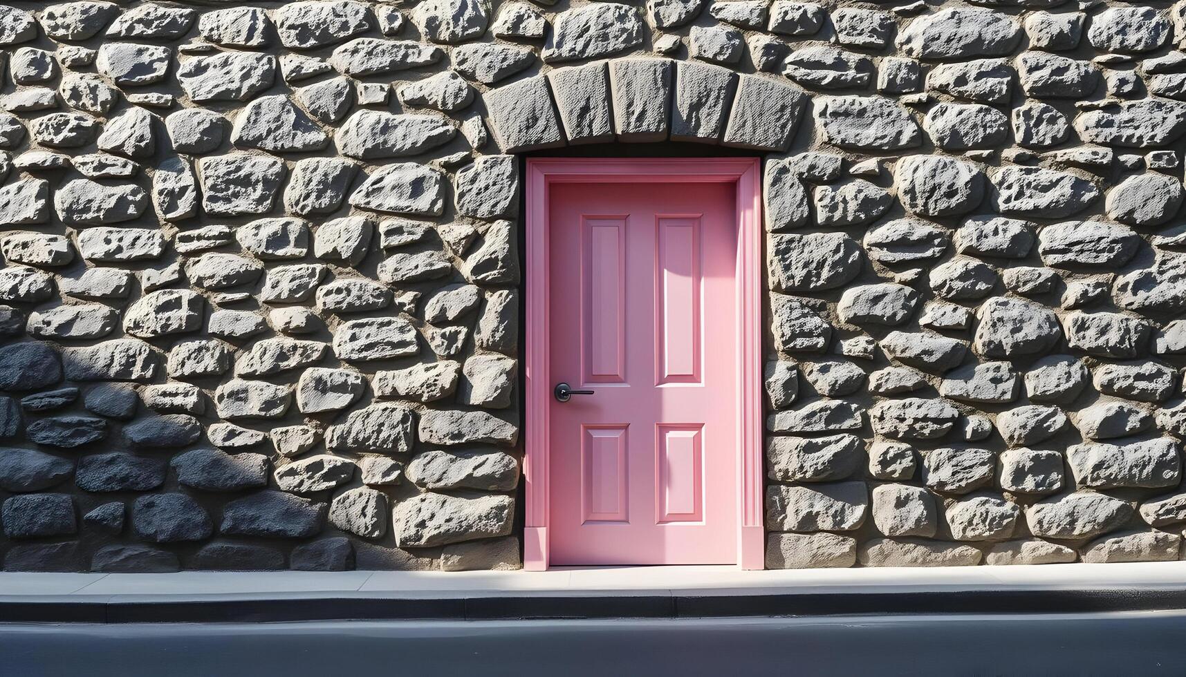 Charming Pink Doorway Set in a Rustic Stone wall photo