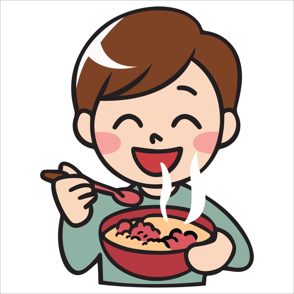 Happy Child Enjoying a Meal, eating man vector