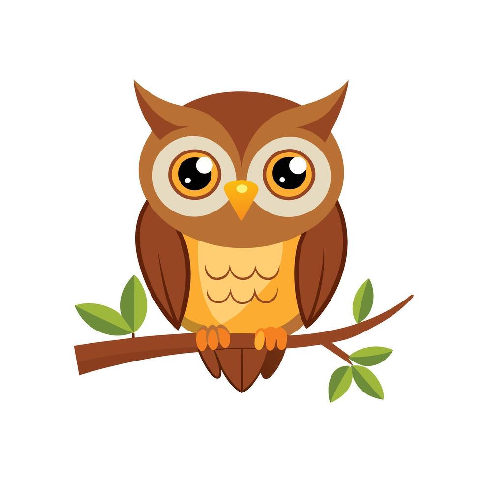 cute owl perching on a tree branch white background vector