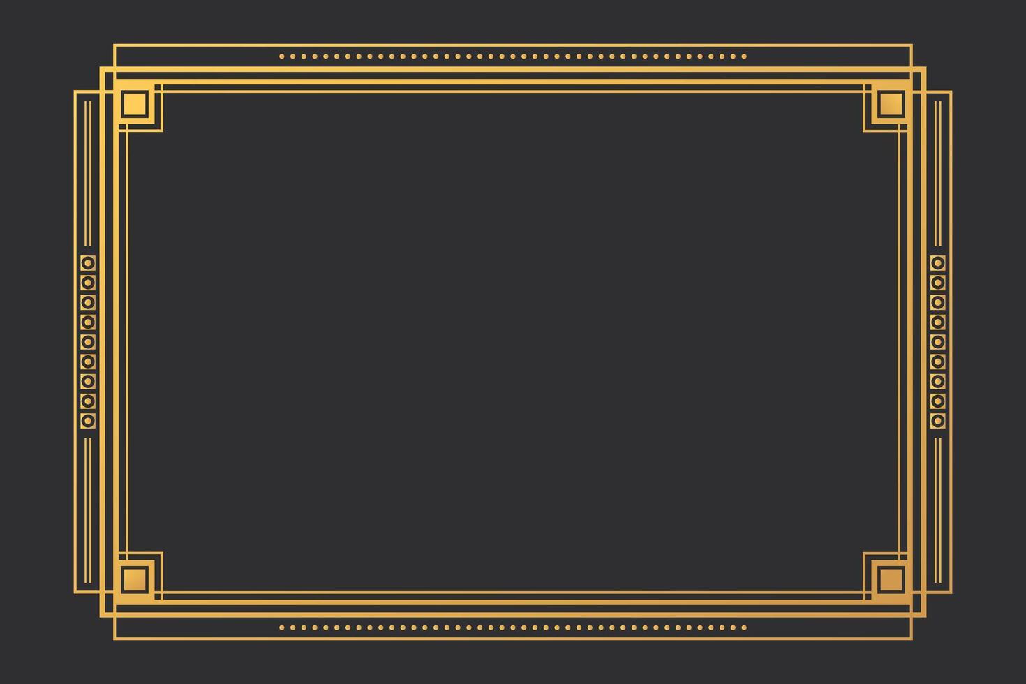 Vintage golden Art Deco frame in rectangular shape. Art Deco border design vector