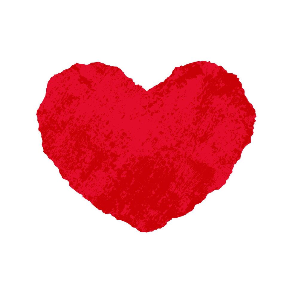 Textured red heart isolated on white background. Red heart with torn edge and grunge texture vector