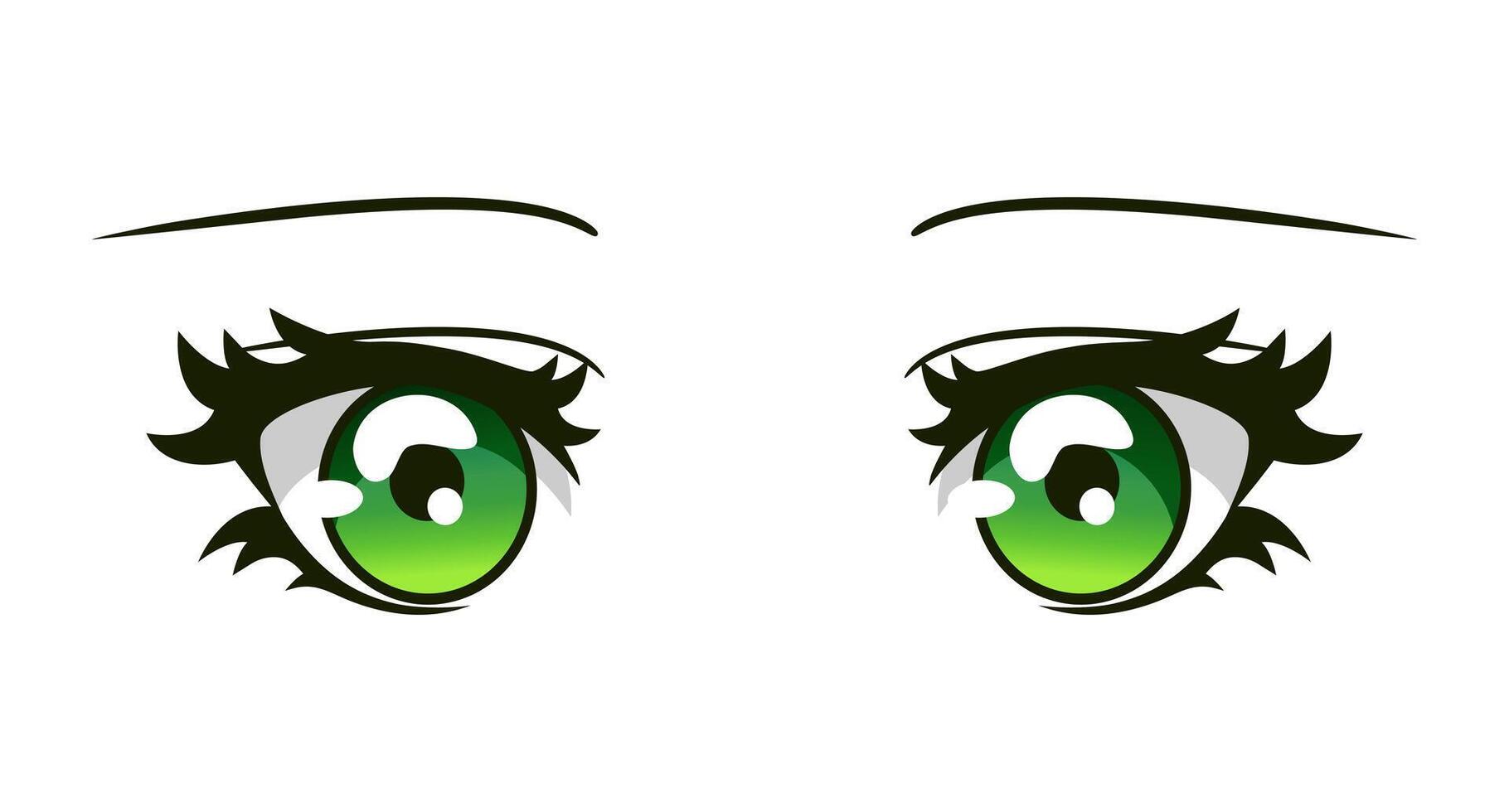 Anime girl green eyes with lashes. Beautiful cartoon manga anime eyes vector