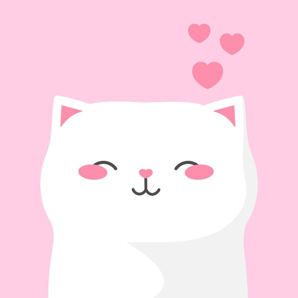 Cute hand drawn white cat with closed eyes. Childish cartoon cat in love vector