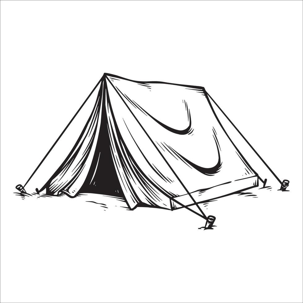Vintage Black and White Tent Outdoor Illustration for Adventure Designs vector