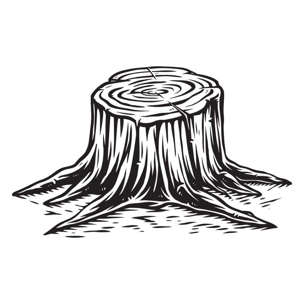 Vintage Black and White Tree Stump Illustration vector