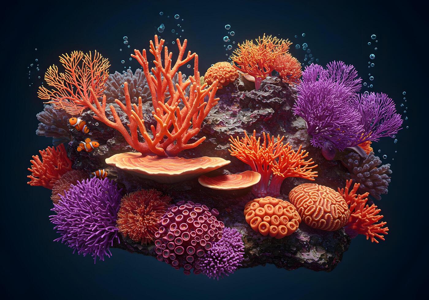 Vibrant Coral Reef Display with Clownfish and Diverse Marine Life photo