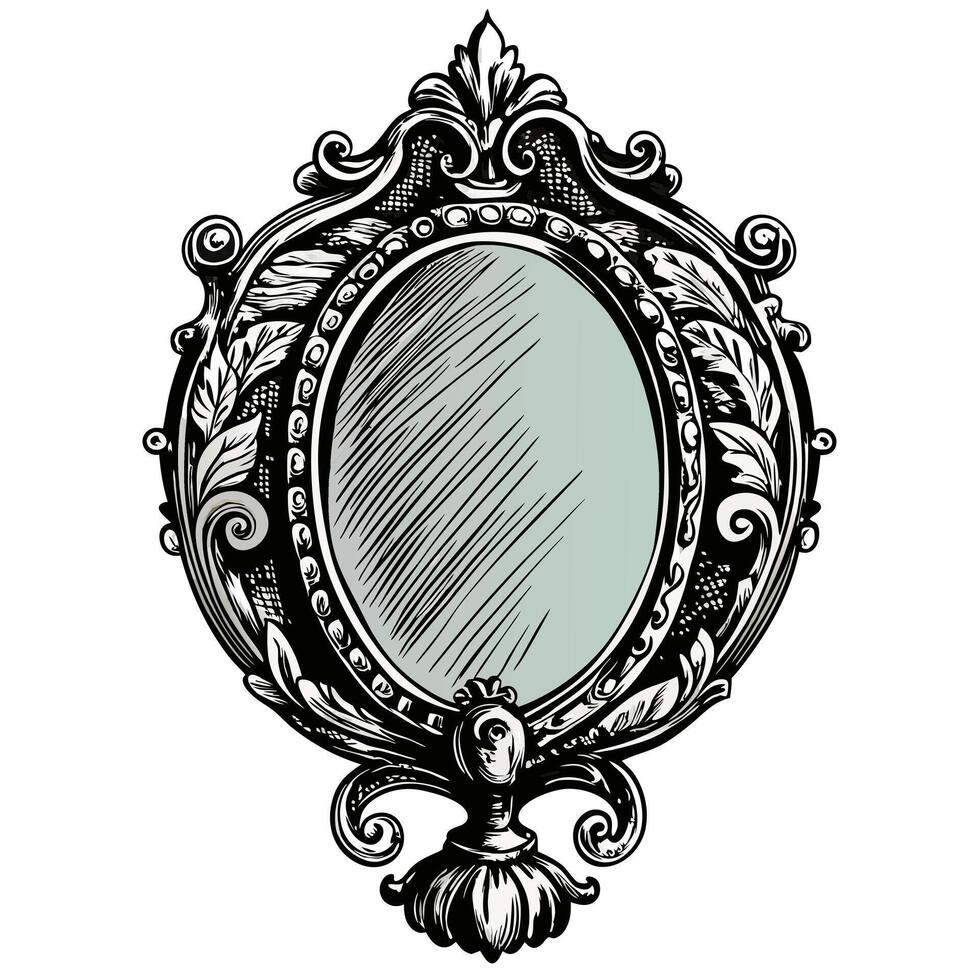 Vintage Ornate Mirror Illustration with Intricate Baroque Details in Classic Style vector