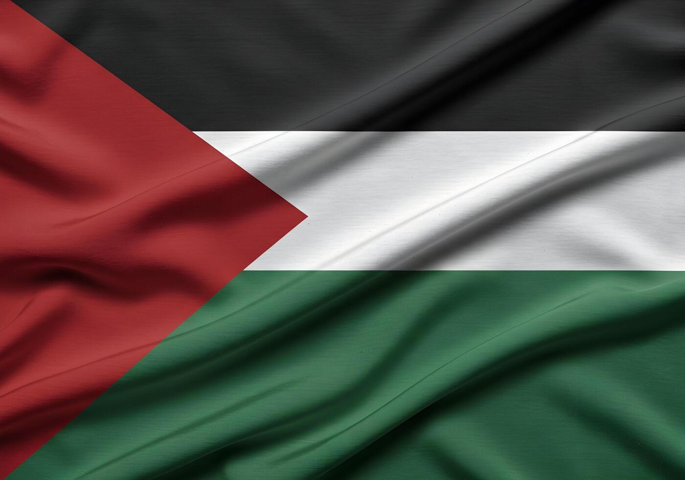 Waving Palestine Flag with Red Triangle, Black Stripe, and Green Stripe photo