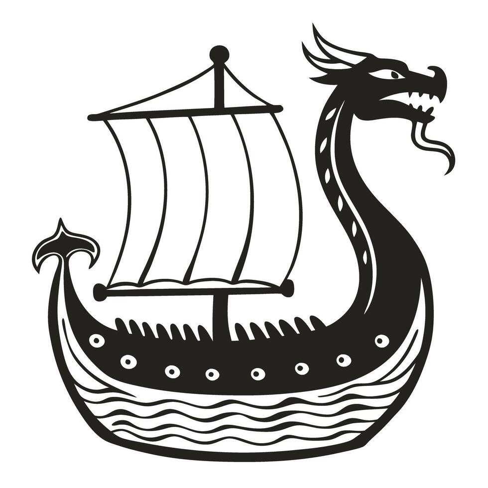 viking dragon ship icon in nautical norse art vector
