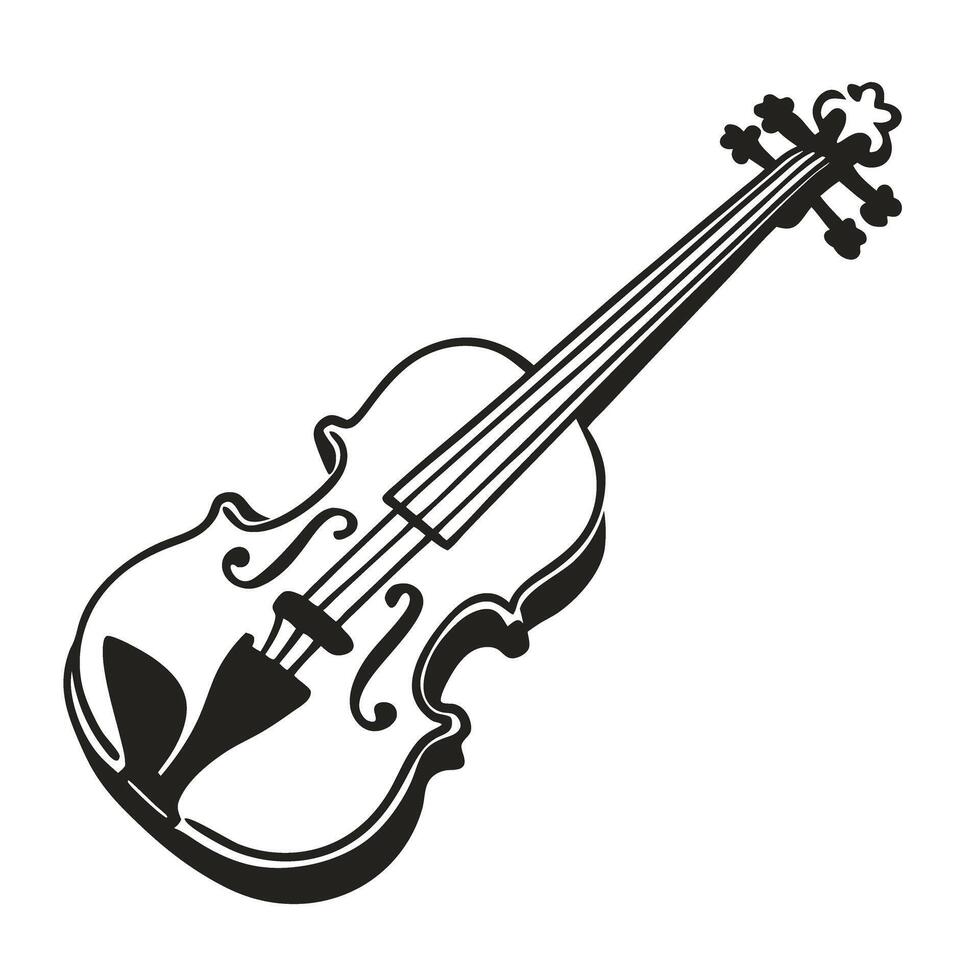 Elegant violin illustration in black and white, classical music instrument art design vector