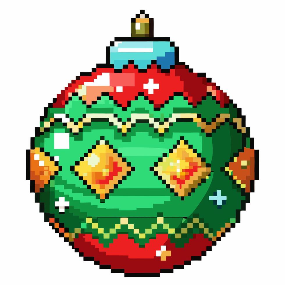 Festive Pixel Art Christmas Ornament with Retro Geometric Design for Holiday D ecor vector