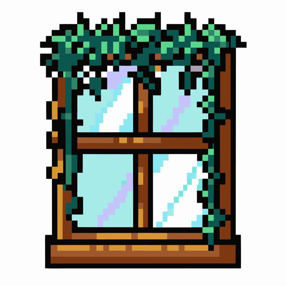 Pixel Art Window with Ivy Retro Gaming Style Illustration for Nature and Decor vector