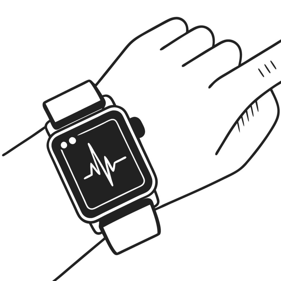 Digital heartbeat smartwatch display showing heart rate monitoring on wrist vector