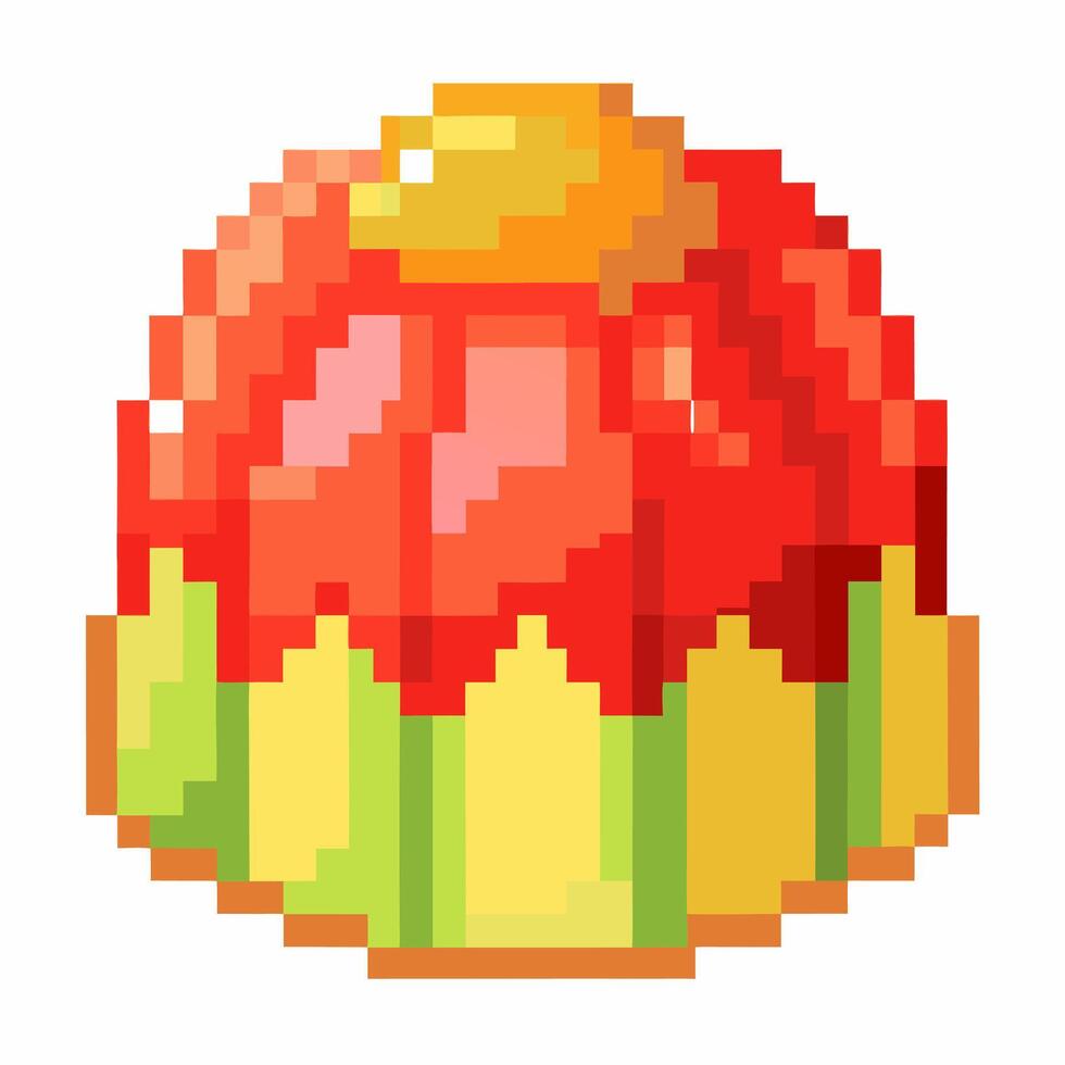 Colorful Pixel Art Cake Illustration with Strawberry and Orange Topping vector