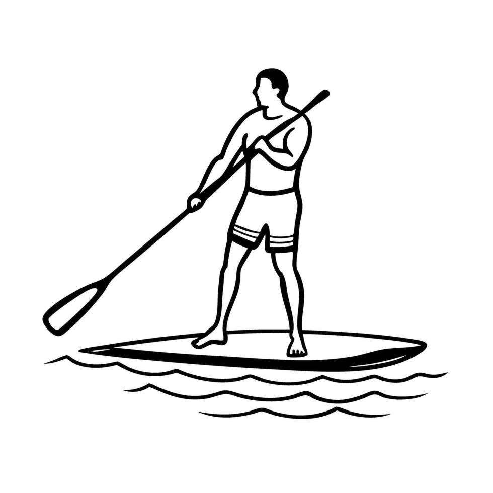 Stand up paddleboarding silhouette on calm water, outdoor recreation adventure vector