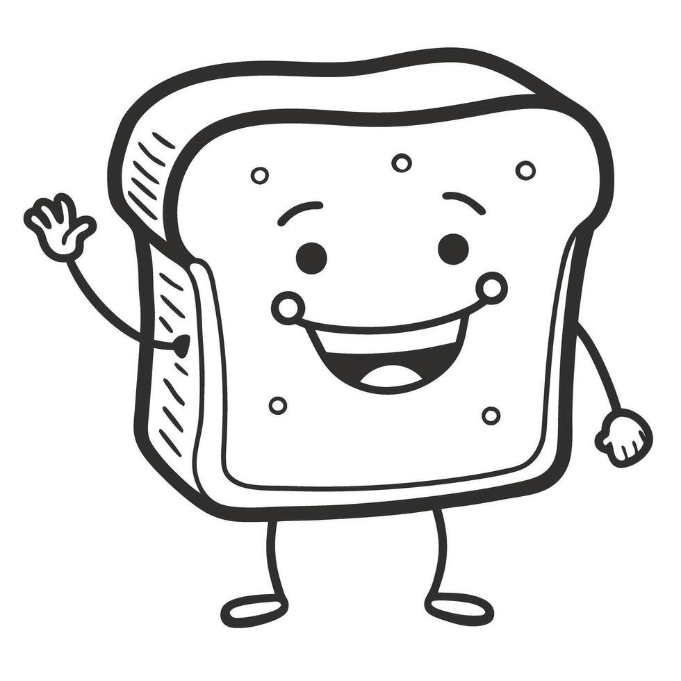 Smiling sandwich character waving, bread with happy expression vector