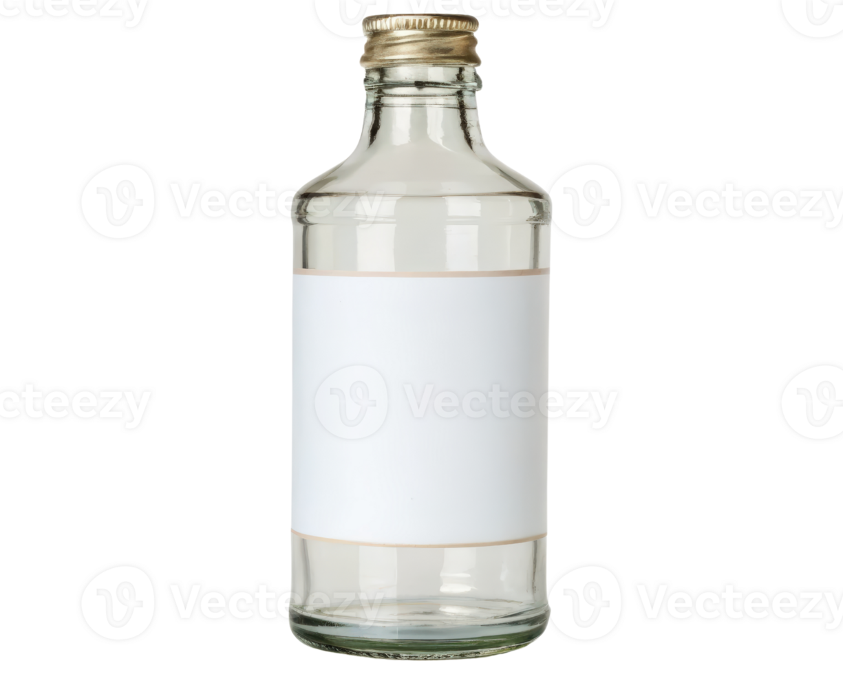 Clear glass bottle with blank label on a transparent background png
