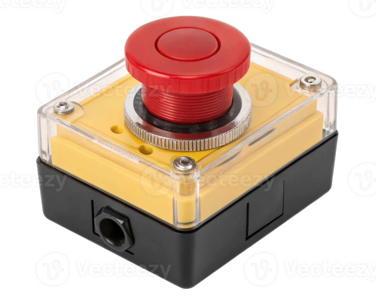 Red emergency stop button on a transparent background png