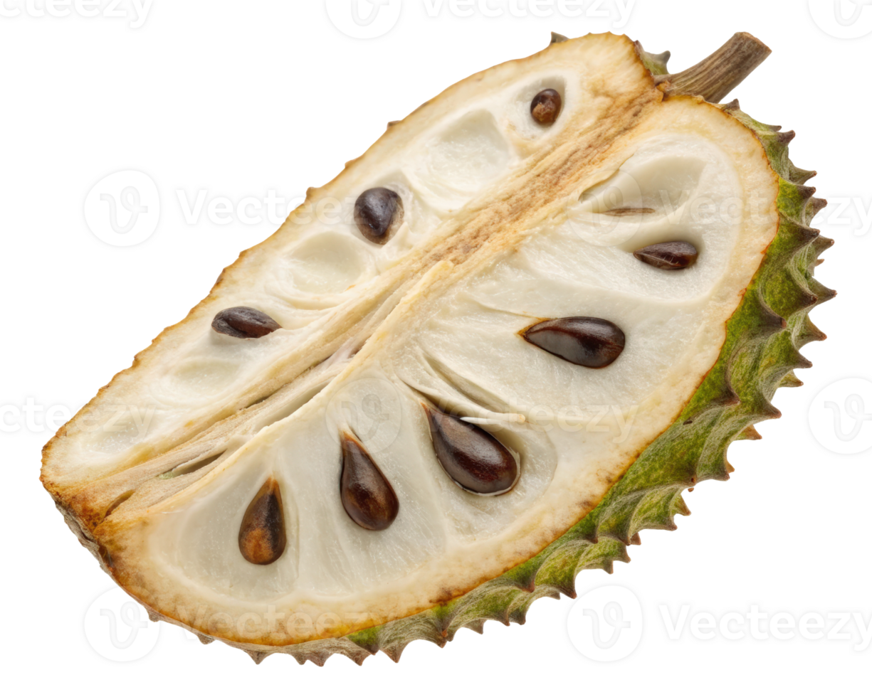 Soursop fruit cut in half on a transparent background png