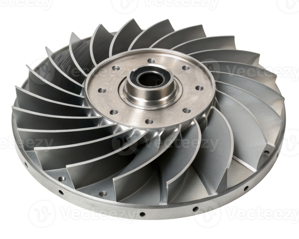 Industrial Turbine Impeller with Curved Blades on a transparent background png
