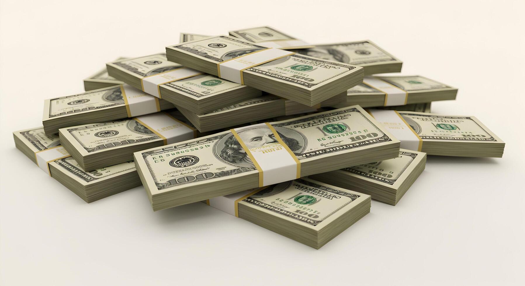 Pile of Stacked Hundred Dollar Bills on White Background Illustration photo