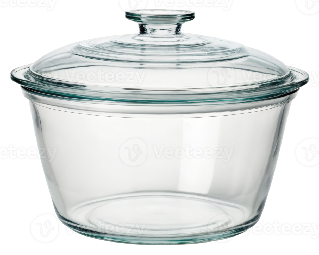 Glass casserole dish with lid on a transparent background png