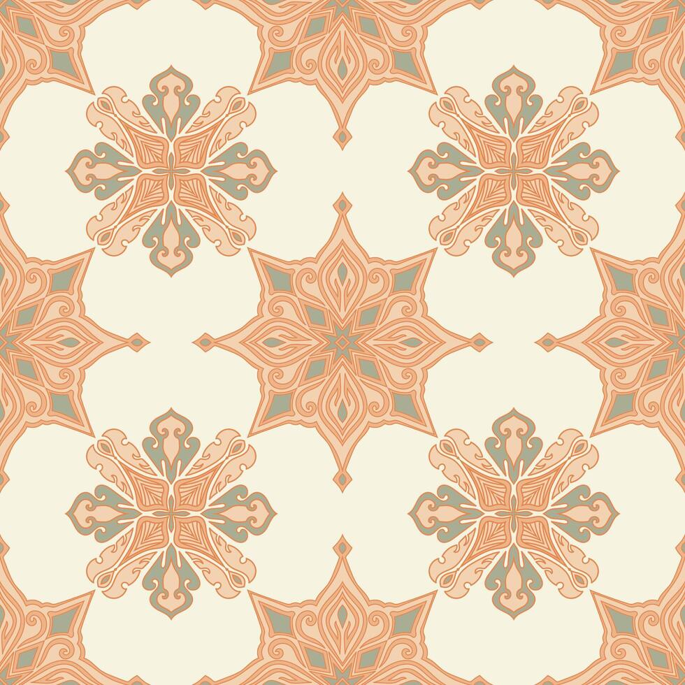 Elegant Abstract Mandala Floral Seamless Pattern in Soft Pastel Tones for Wallpaper Design vector