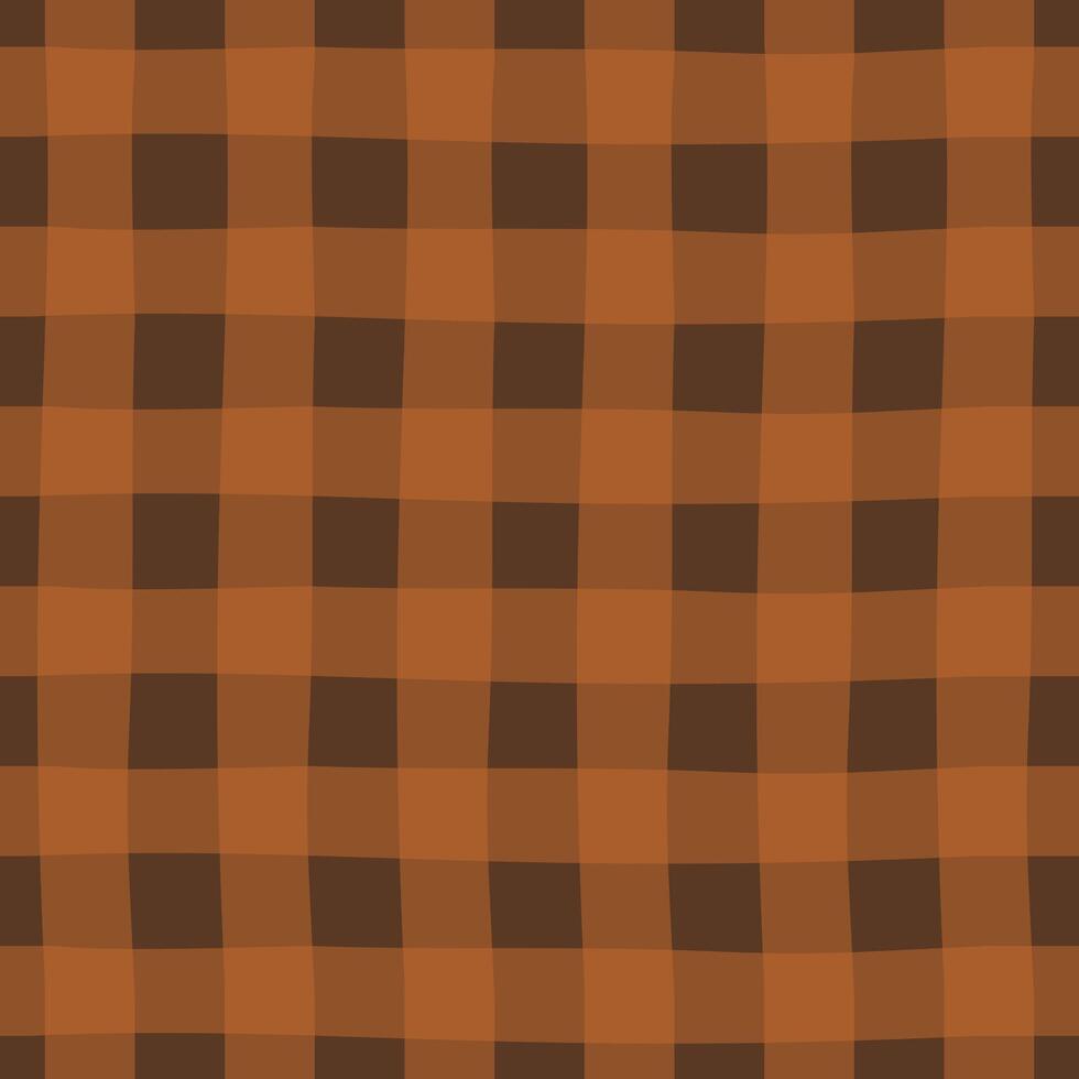 Classic checkered plaid brown seamless pattern. Kitchen towel fabric print template. Simple doodle hand drawn background. vector