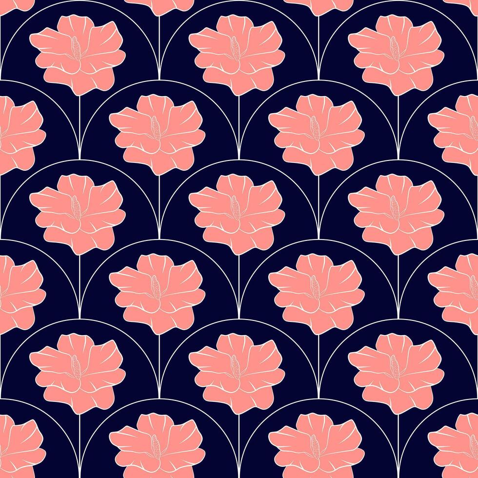 Floral seamless pattern. Botanical fabric print template. Illustration with pink rose flowers in a row. vector