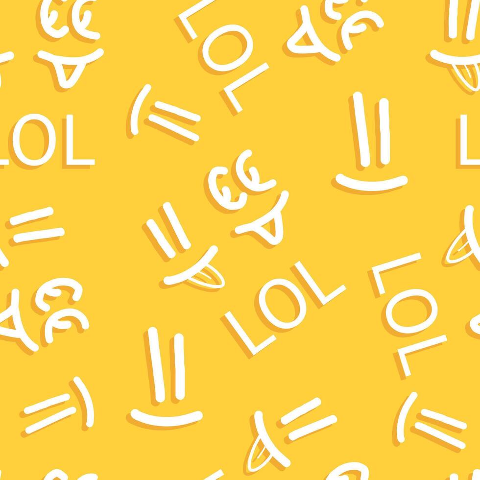 Doodle seamless pattern with smile emoji. simple fabric print template with hand drawn face symbol. Trendy yellow background for kids. vector