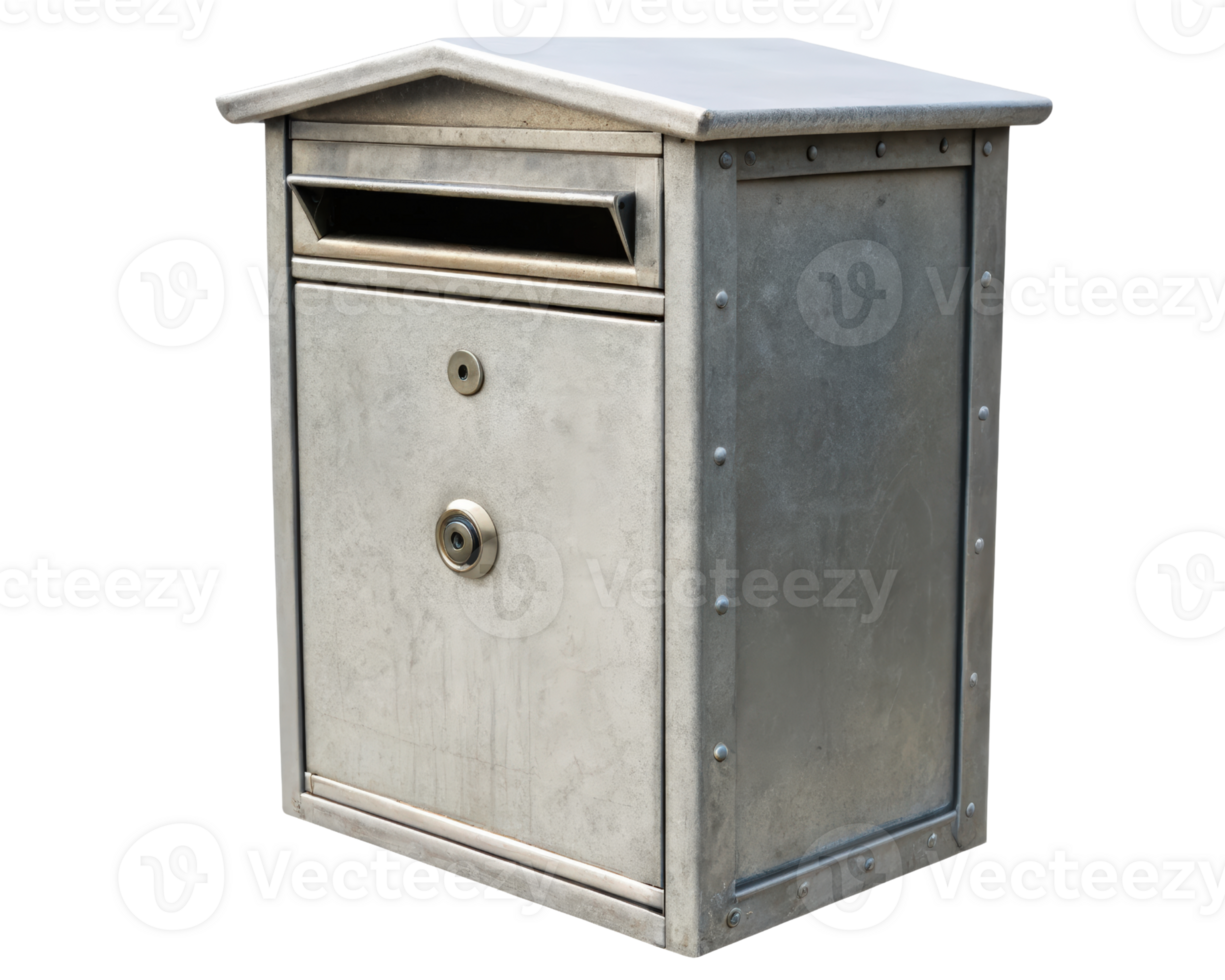 Metal mailbox with a pitched roof on a transparent background png