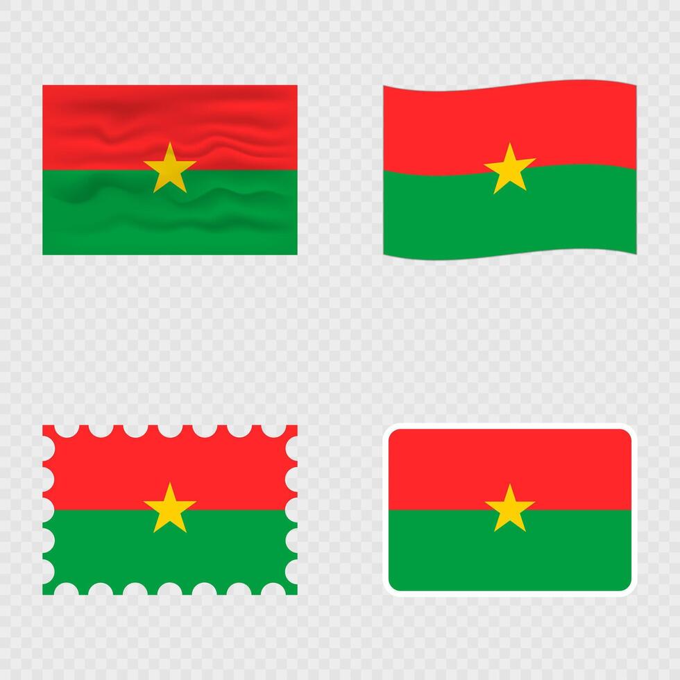 Burkina Faso national flag in four different styles. vector