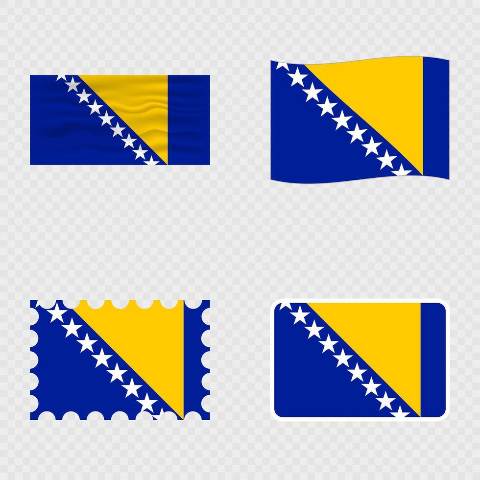 Bosnia and Herzegovina national flag in four different styles. vector