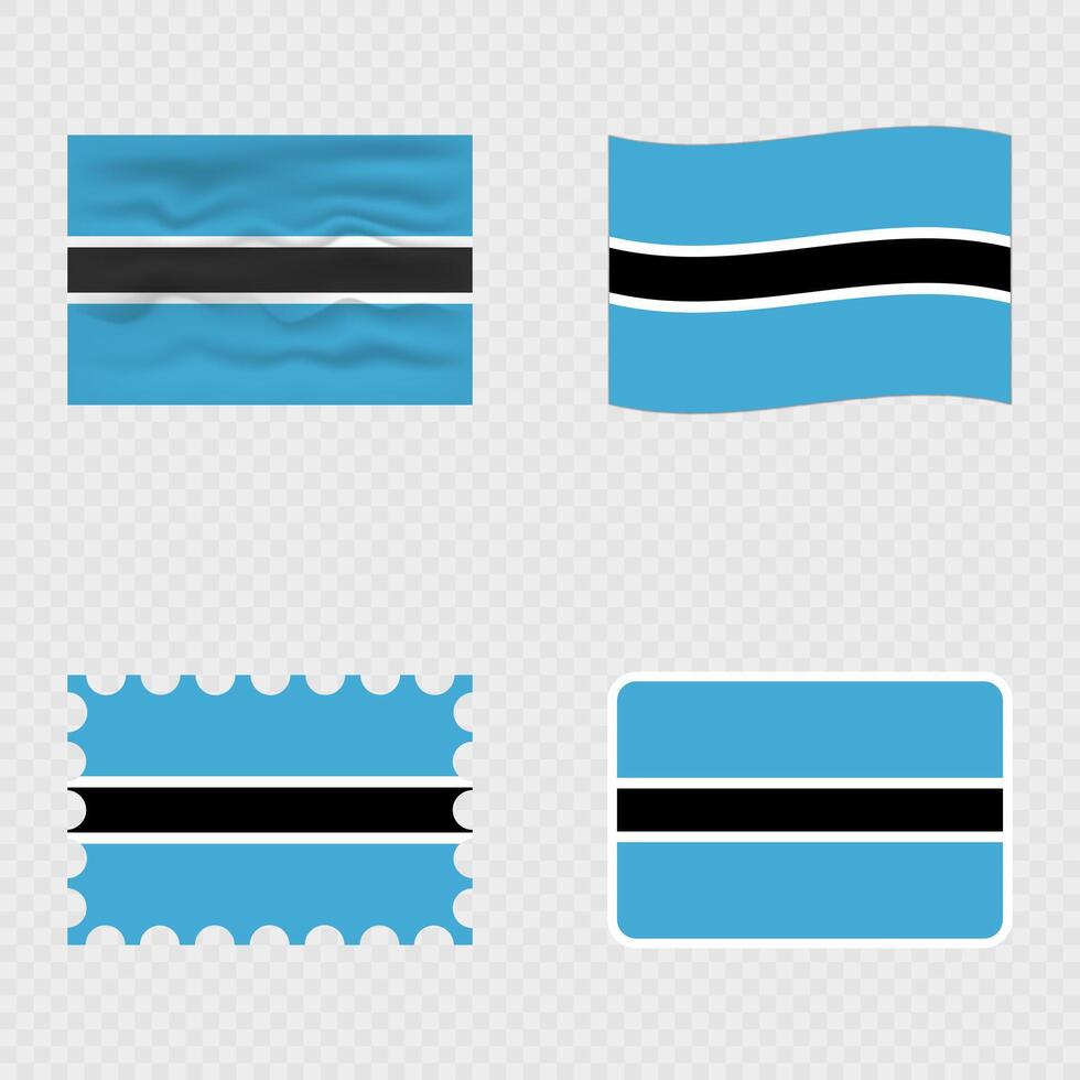 Botswana national flag in four different styles. vector