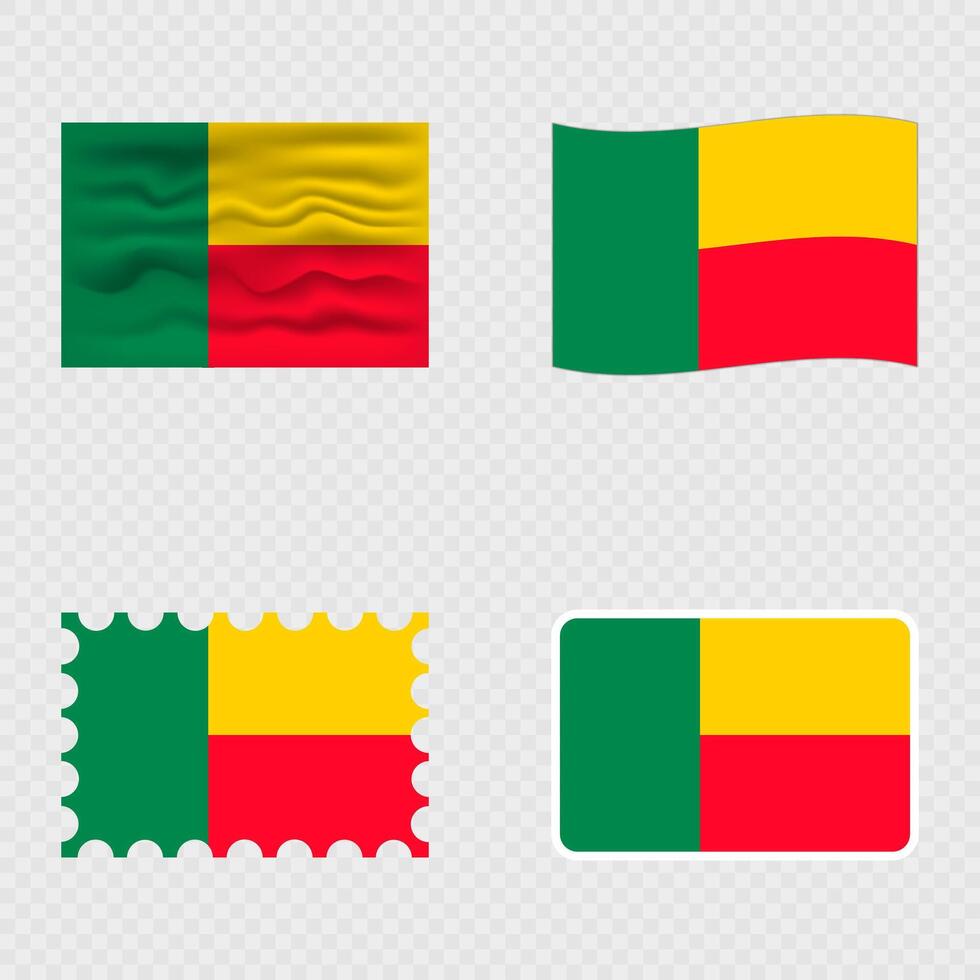 Benin national flag in four different styles. vector