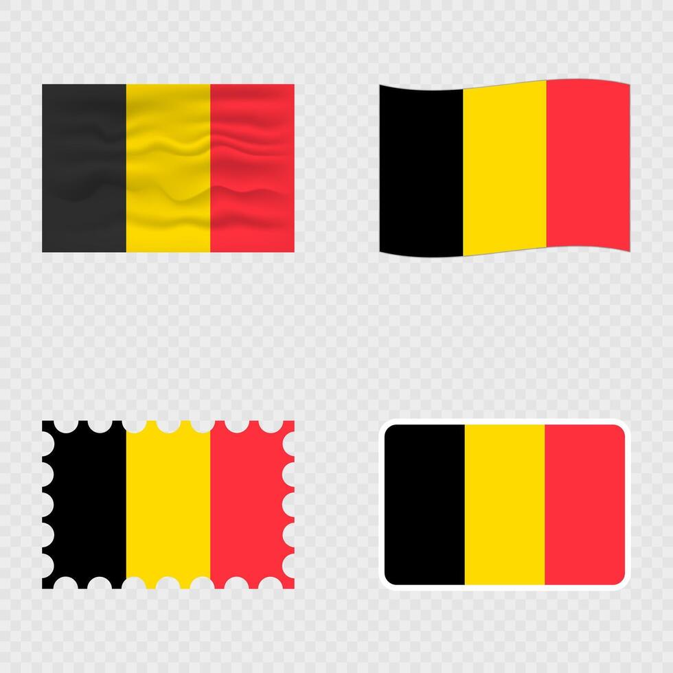 Belgium national flag in four different styles. vector