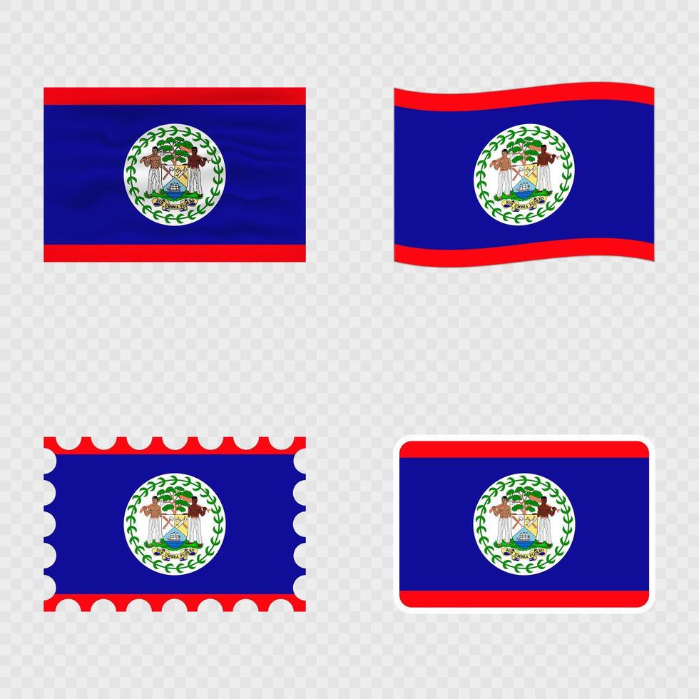 Belize national flag in four different styles. vector