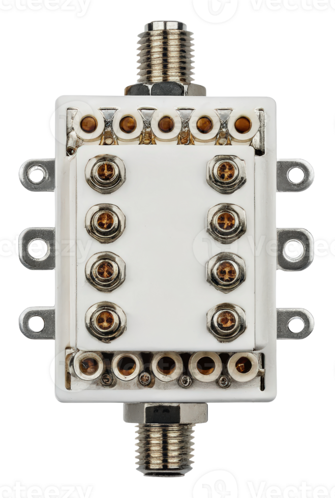 White electronic connector with multiple ports on a transparent background png