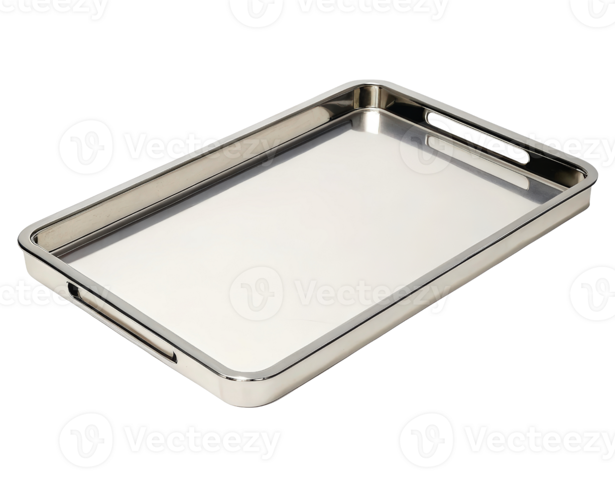 Elegant silver serving tray on a transparent background png