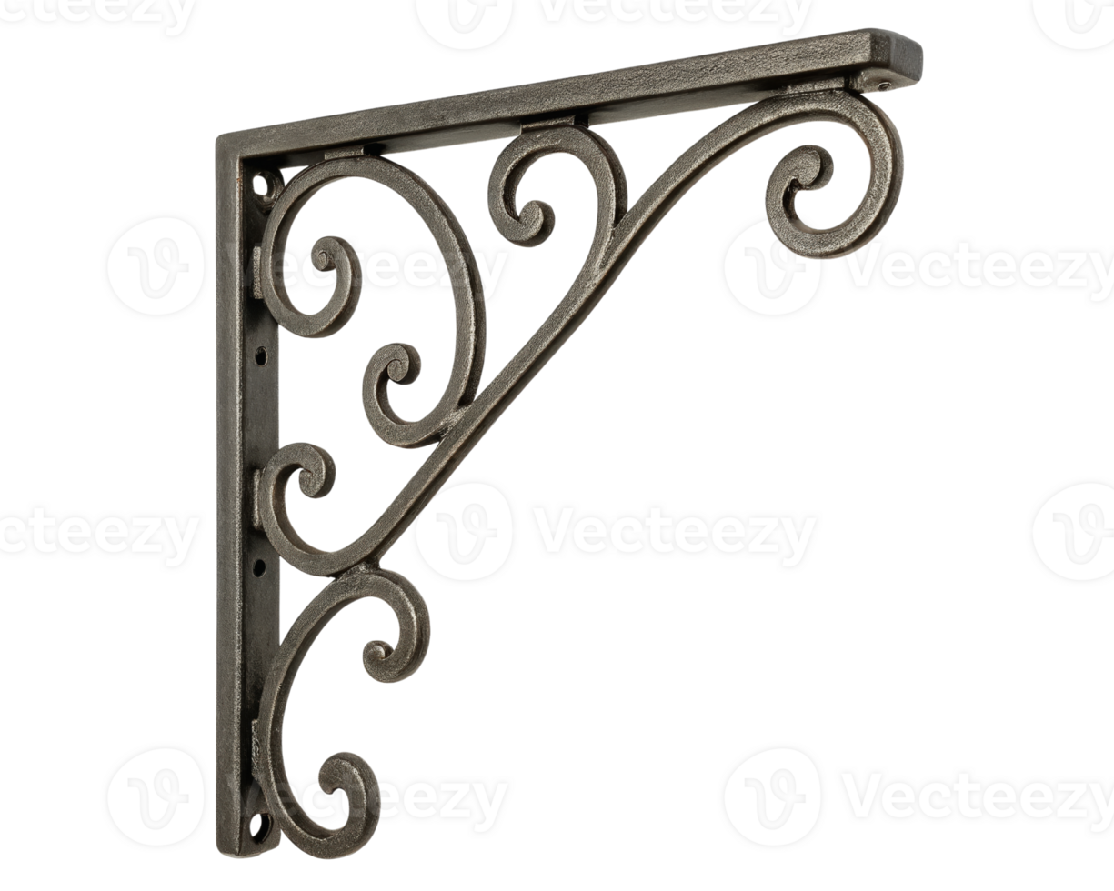 Ornate metal shelf bracket on a transparent background png