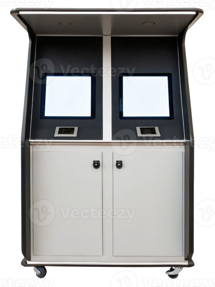 Dual screen kiosk for public use on a transparent background png