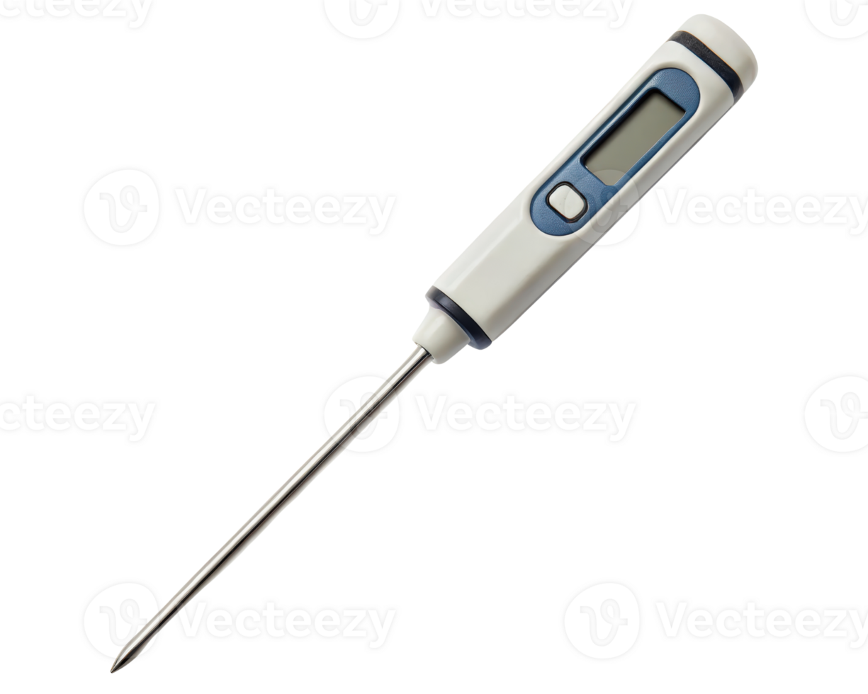 Digital food thermometer with long probe on a transparent background png