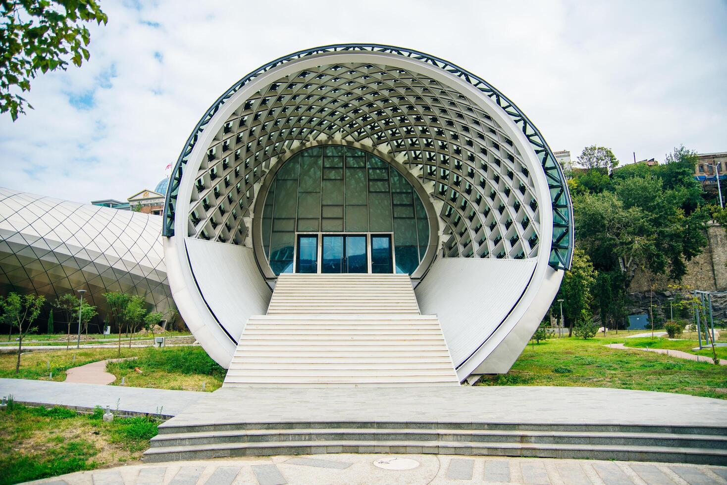 Tbilisi, Georgia - September, 2019 View entrance in the Rike Concert Hall. the Tube, photo