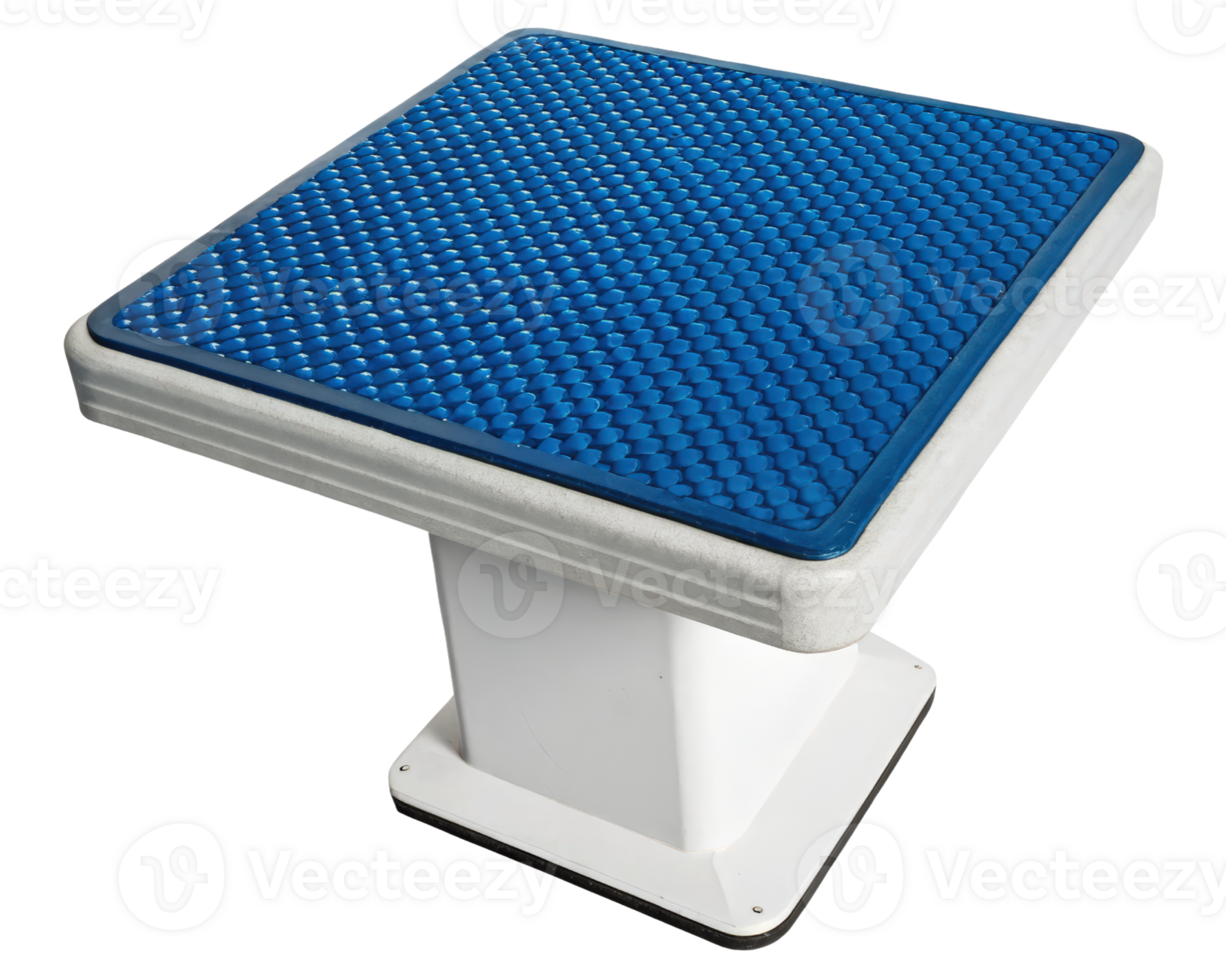 Blue textured mat covers a white industrial table on a transparent background png