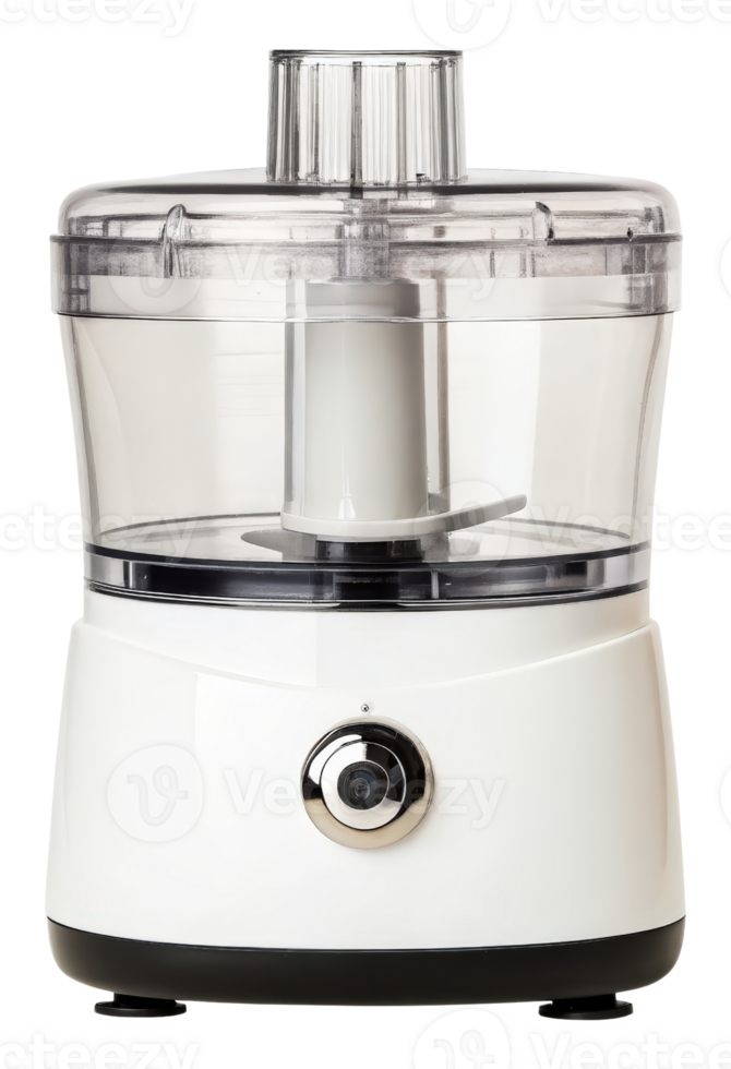 Compact White Food Processor with Transparent Bowl on a transparent background png