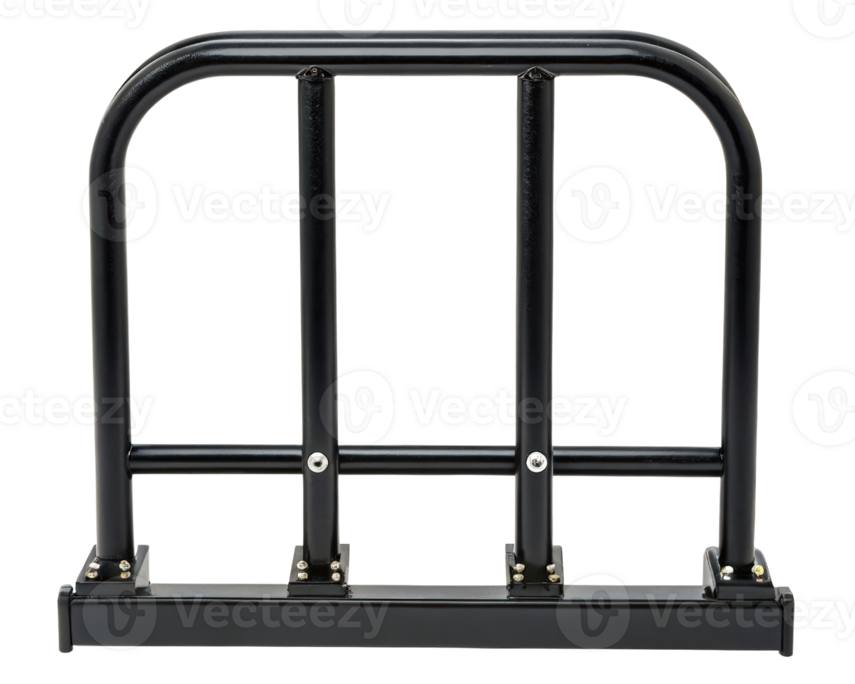 Black metal bike rack provides secure parking on a transparent background png
