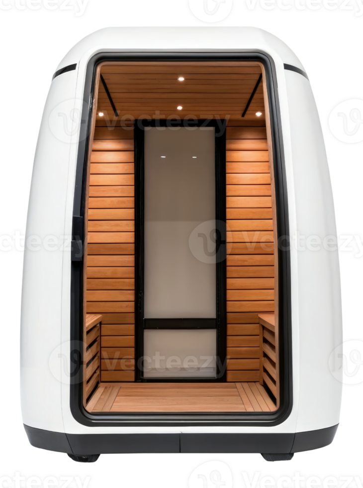 A modern sauna cabin offers relaxation and wellness benefits on a transparent background png