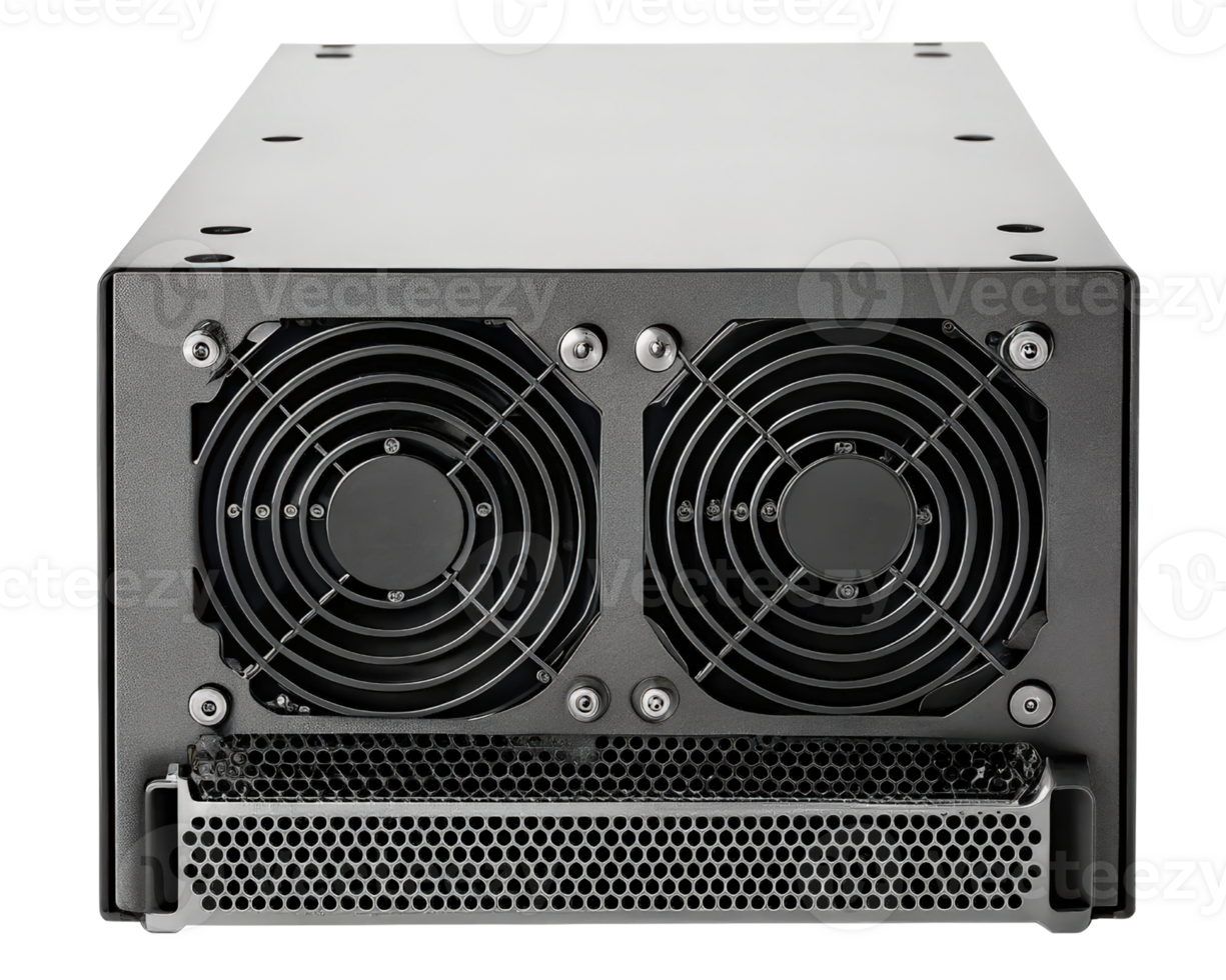 Server with dual fans for cooling components on a transparent background png