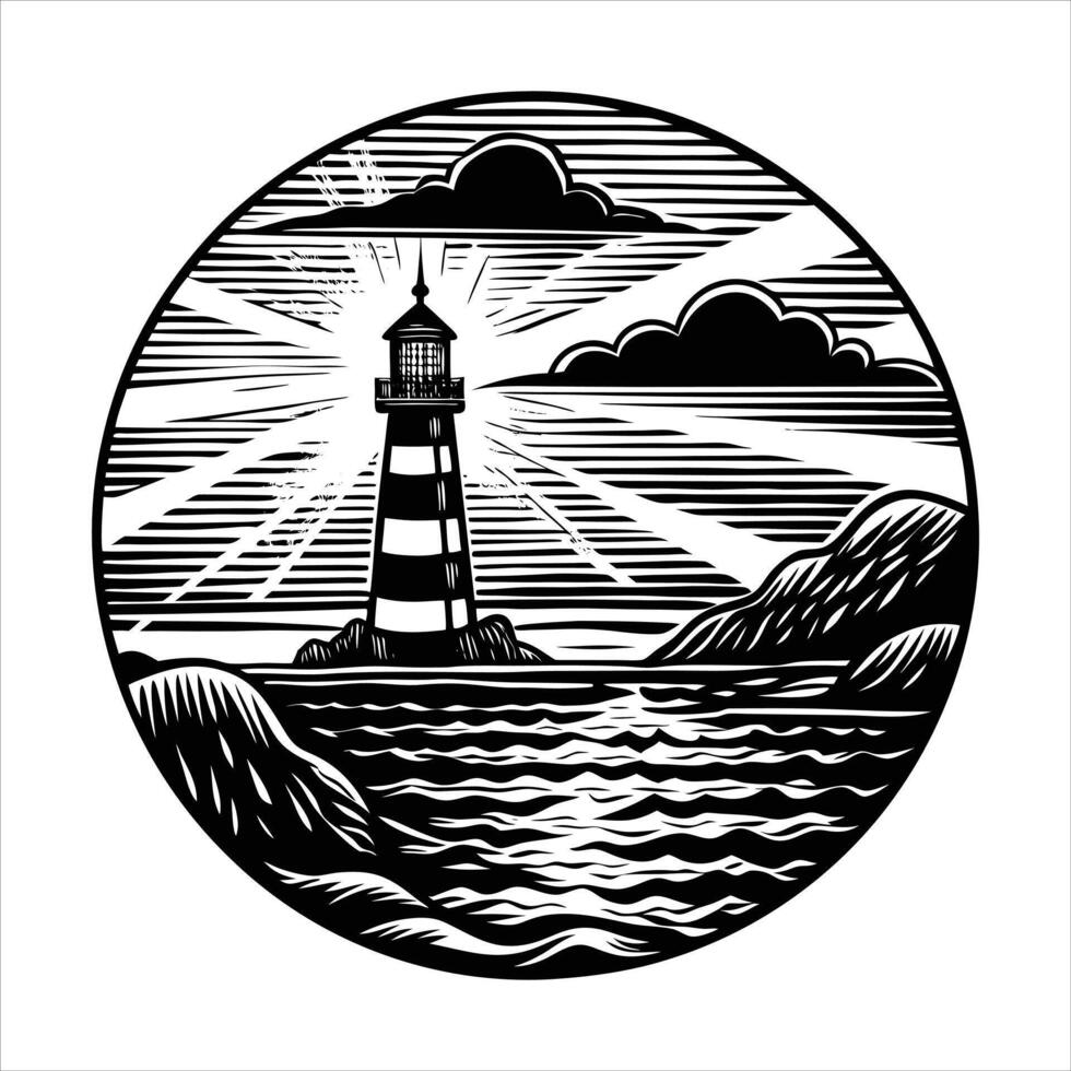 Lighthouse by the Shore vector
